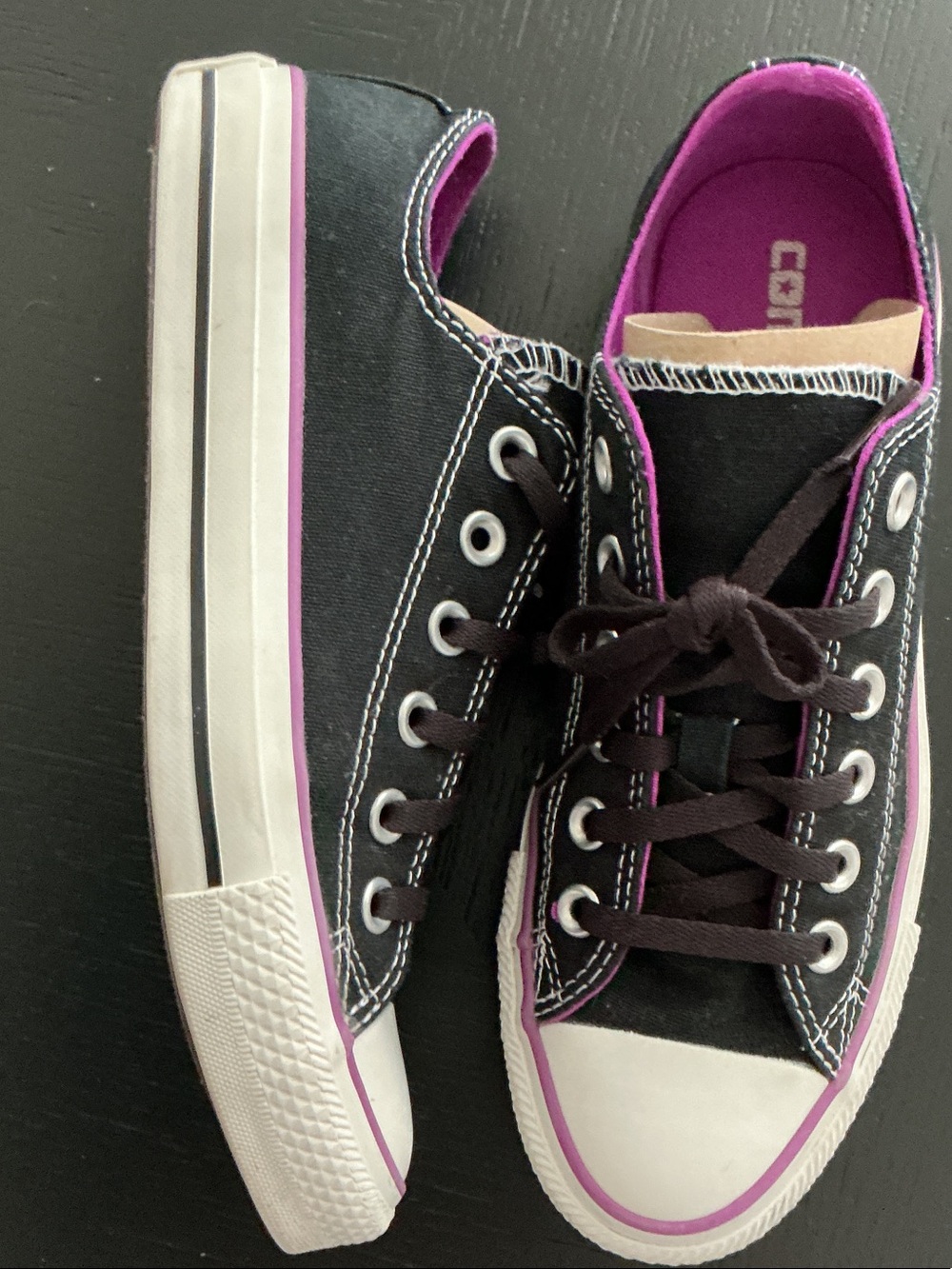 Converse Black Canvas Low-Top Sneakers with Purple Accents